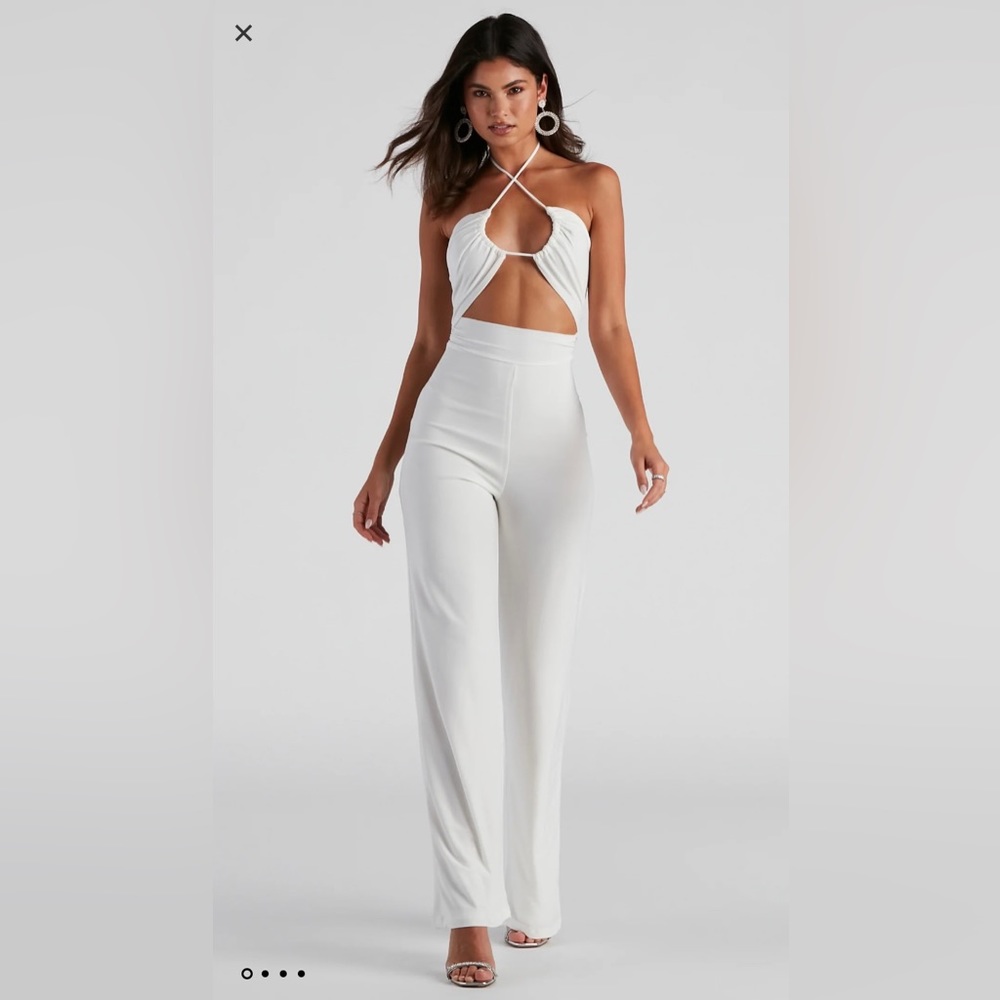 White Jumpsuit - Windsor Sleek and Sultry Halter Jumpsuit in Ivory Small